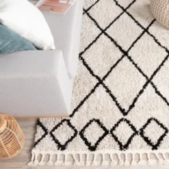 Teppich Hochflor - Grand Diamond Weave Creme Schwarz