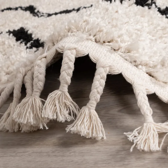 Teppich Hochflor - Grand Diamond Weave Creme Schwarz