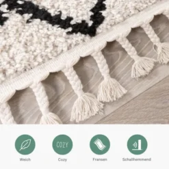 Teppich Hochflor - Grand Diamond Weave Creme Schwarz