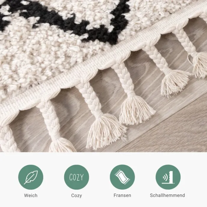 Teppich Hochflor - Grand Diamond Weave Creme Schwarz