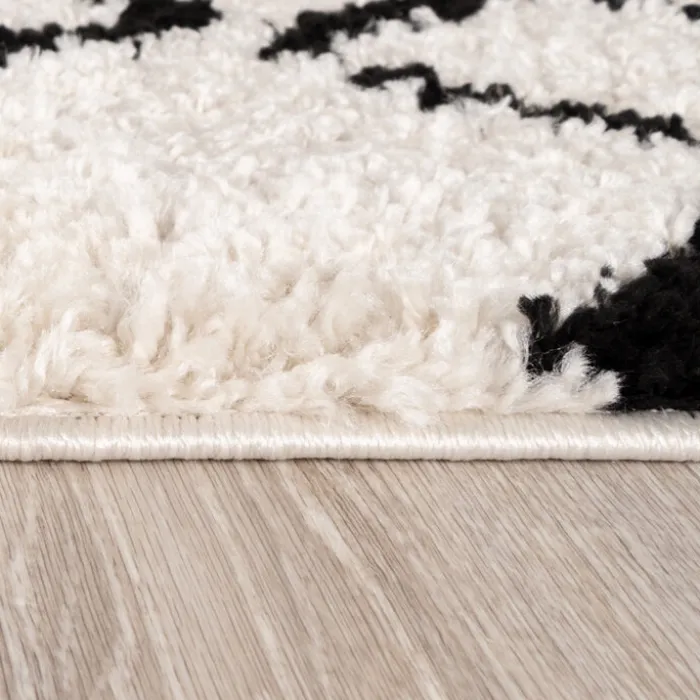 Teppich Hochflor - Grand Diamond Weave Creme Schwarz