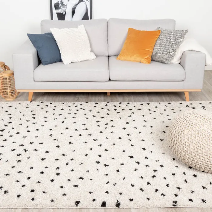Teppich Hochflor - Grand Dots Creme Schwarz