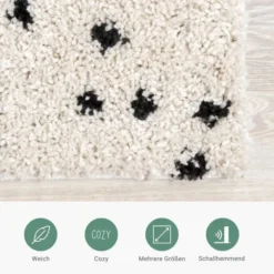 Teppich Hochflor - Grand Dots Creme Schwarz