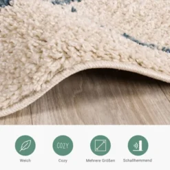 Teppich Hochflor - Grand Lines Creme Blau