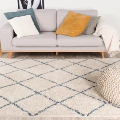 Teppich Hochflor - Grand Lines Creme Blau
