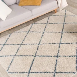 Teppich Hochflor - Grand Lines Creme Blau