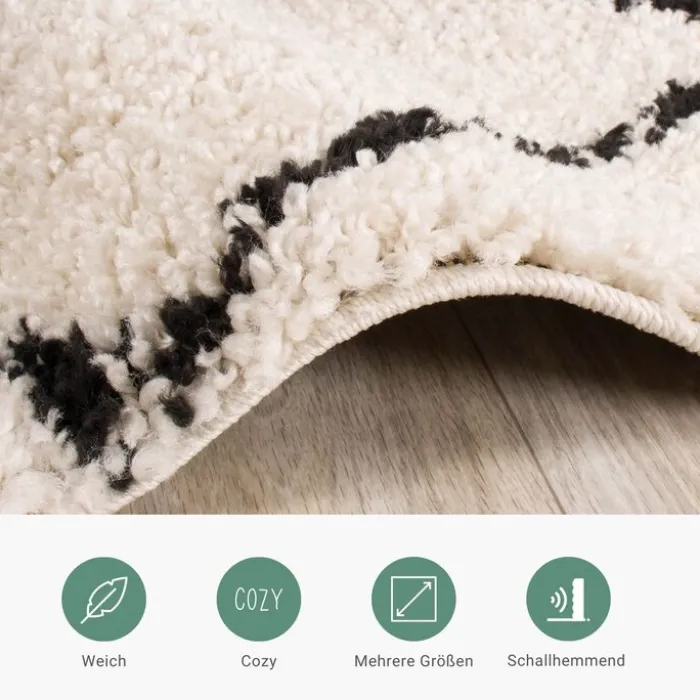 Teppich Hochflor - Grand Lines Creme Schwarz