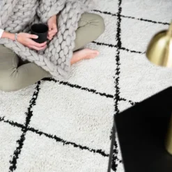 Teppich Hochflor - Grand Lines Creme Schwarz
