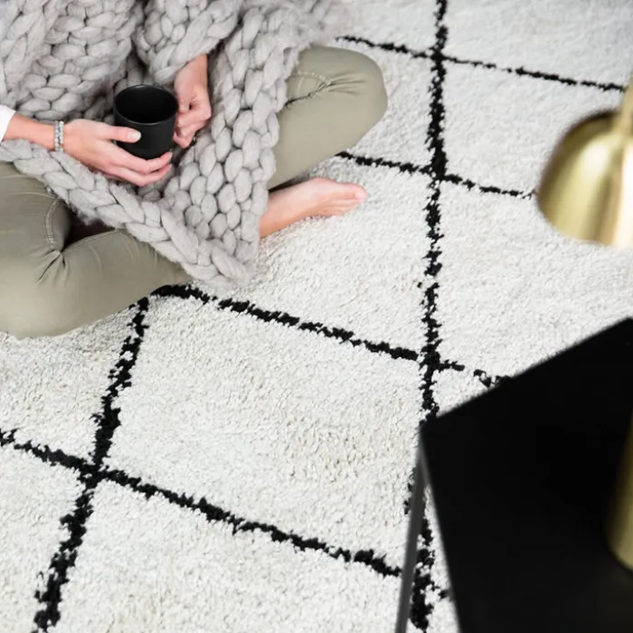 Teppich Hochflor - Grand Lines Creme Schwarz