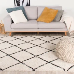 Teppich Hochflor - Grand Lines Creme Schwarz