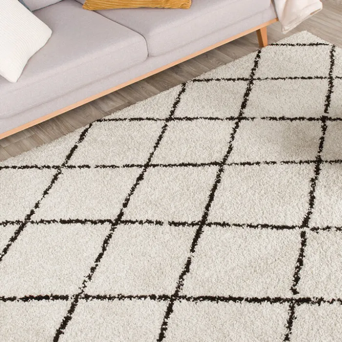 Teppich Hochflor - Grand Lines Creme Schwarz