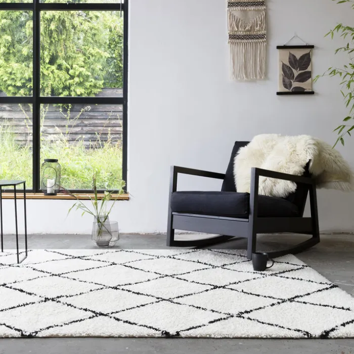 Teppich Hochflor - Grand Lines Creme Schwarz