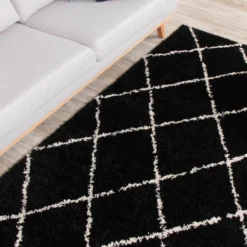 Teppich Hochflor - Grand Lines Schwarz Creme