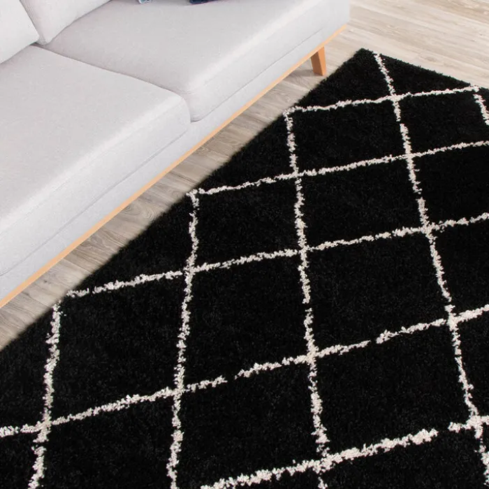 Teppich Hochflor - Grand Lines Schwarz Creme