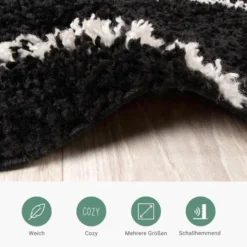 Teppich Hochflor - Grand Lines Schwarz Creme