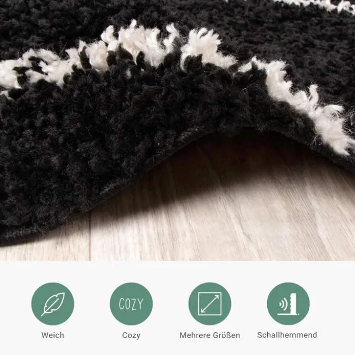 Teppich Hochflor - Grand Lines Schwarz Creme