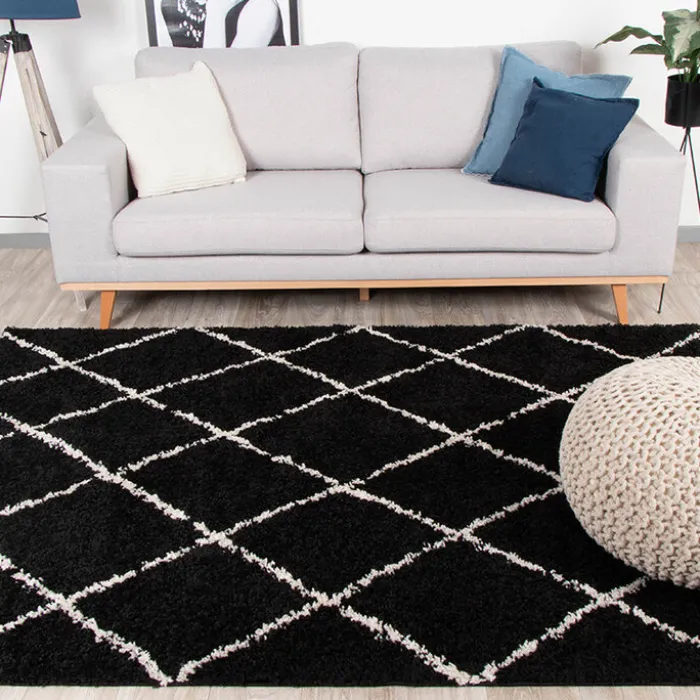 Teppich Hochflor - Grand Lines Schwarz Creme