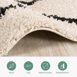 Teppich Hochflor - Grand Moves Creme Schwarz