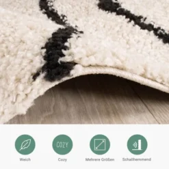 Teppich Hochflor - Grand Wire Creme Schwarz