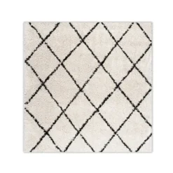 Teppich Hochflor Quadrat - Grand Lines Creme Schwarz