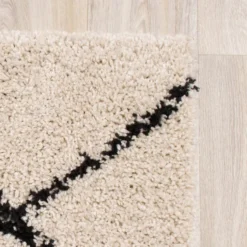 Teppich Hochflor Quadrat - Grand Lines Creme Schwarz