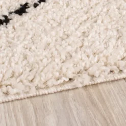 Teppich Hochflor Quadrat - Grand Lines Creme Schwarz