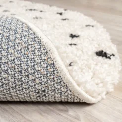 Teppich Hochflor Rund - Grand Dots Creme Schwarz