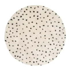 Teppich Hochflor Rund - Grand Dots Creme Schwarz