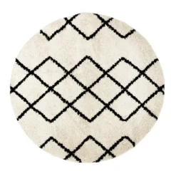 Teppich Hochflor Rund - Grand Diamond Creme Schwarz