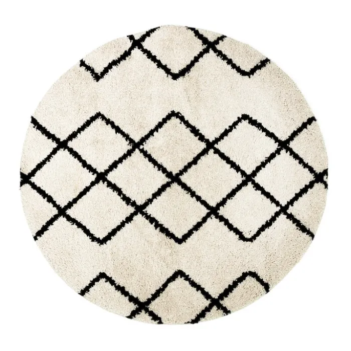 Teppich Hochflor Rund - Grand Diamond Creme Schwarz