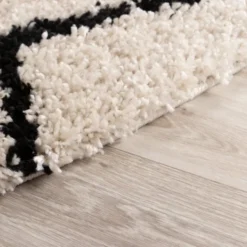 Teppich Hochflor Rund - Grand Diamond Creme Schwarz
