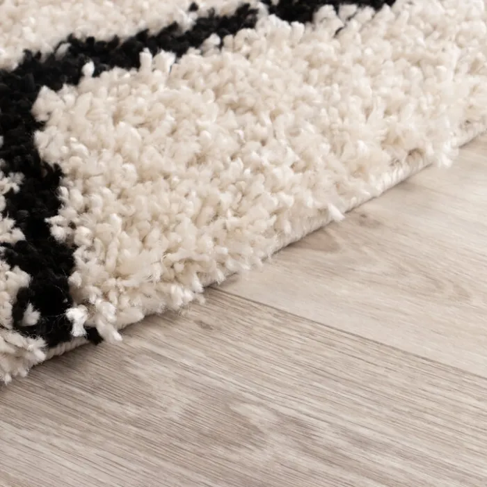 Teppich Hochflor Rund - Grand Diamond Creme Schwarz
