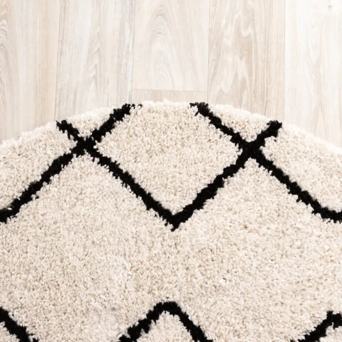 Teppich Hochflor Rund - Grand Diamond Creme Schwarz