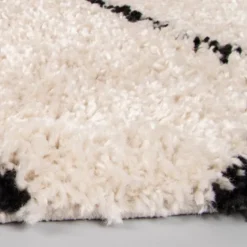 Teppich Hochflor Rund - Grand Lines Creme Schwarz