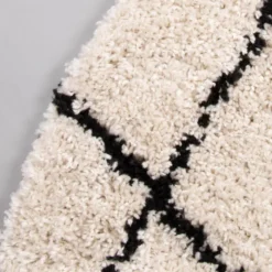 Teppich Hochflor Rund - Grand Lines Creme Schwarz