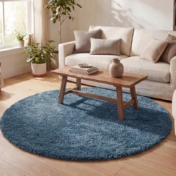 Teppich Hochflor Rund - Lofty Blau
