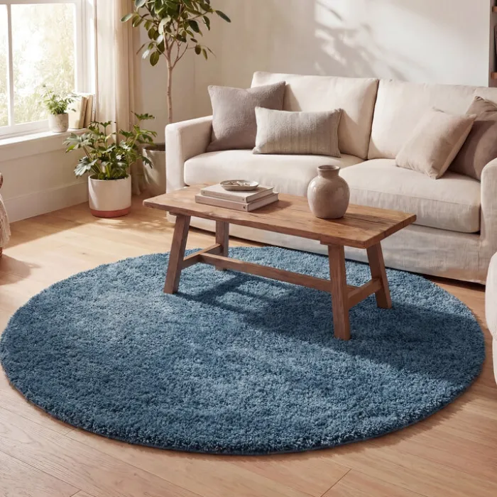 Teppich Hochflor Rund - Lofty Blau