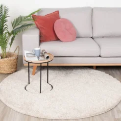 Teppich Hochflor Rund - Lofty Creme Weiß