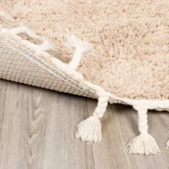 Teppich Hochflor Rund - Lofty Fringe Beige