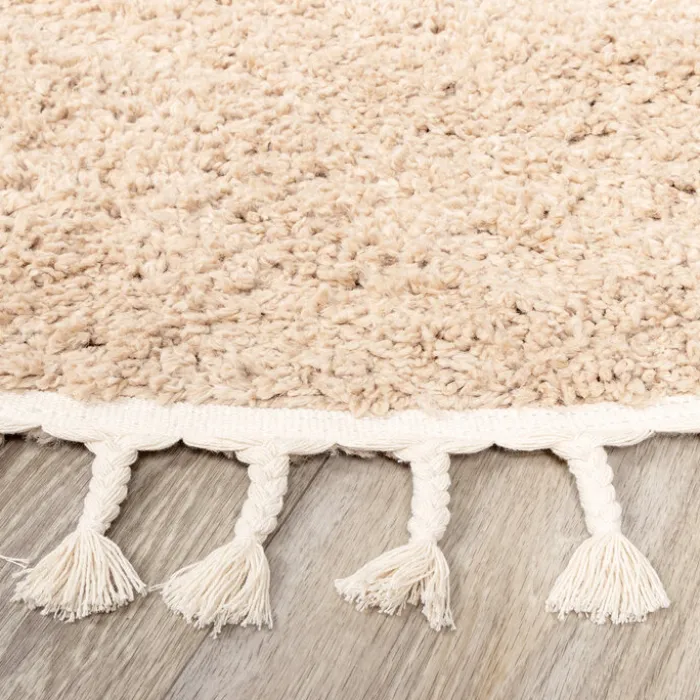 Teppich Hochflor Rund - Lofty Fringe Beige