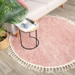 Teppich Hochflor Rund - Lofty Fringe Rosa
