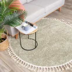 Teppich Hochflor Rund - Lofty Fringe Mint