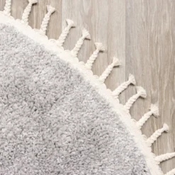 Teppich Hochflor Rund - Lofty Fringe Hellgrau