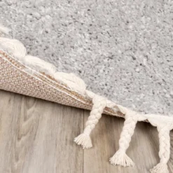 Teppich Hochflor Rund - Lofty Fringe Hellgrau