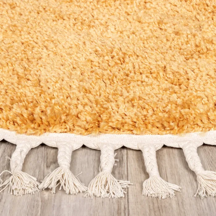 Teppich Hochflor Rund - Lofty Fringe Gelb