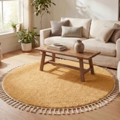 Teppich Hochflor Rund - Lofty Fringe Gelb