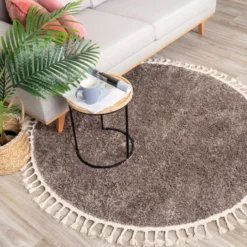 Teppich Hochflor Rund - Lofty Fringe Taupe
