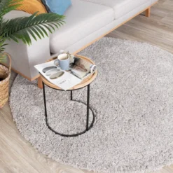 Teppich Hochflor Rund - Lofty Hellgrau