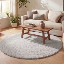 Teppich Hochflor Rund - Lofty Hellgrau