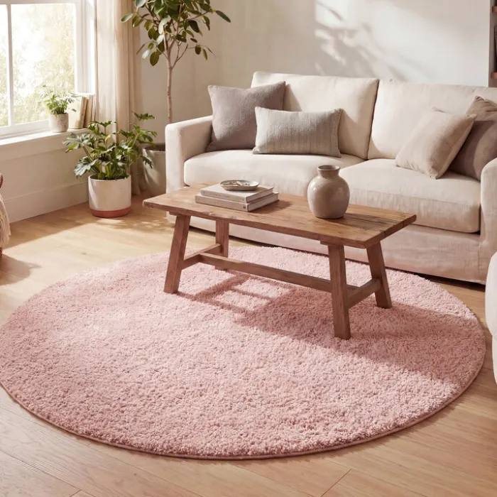 Teppich Hochflor Rund - Lofty Rosa
